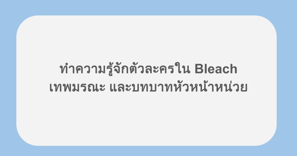 ทำความรู้จักตัวละครใน Bleach เทพมรณะ และบทบาทหัวหน้าหน่วย